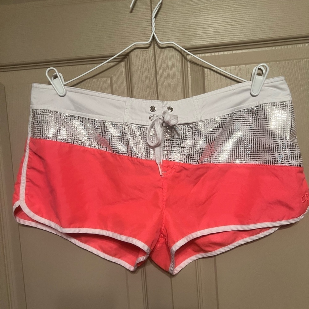 OP Silver and coral Athletic Shorts with Color-Block Design